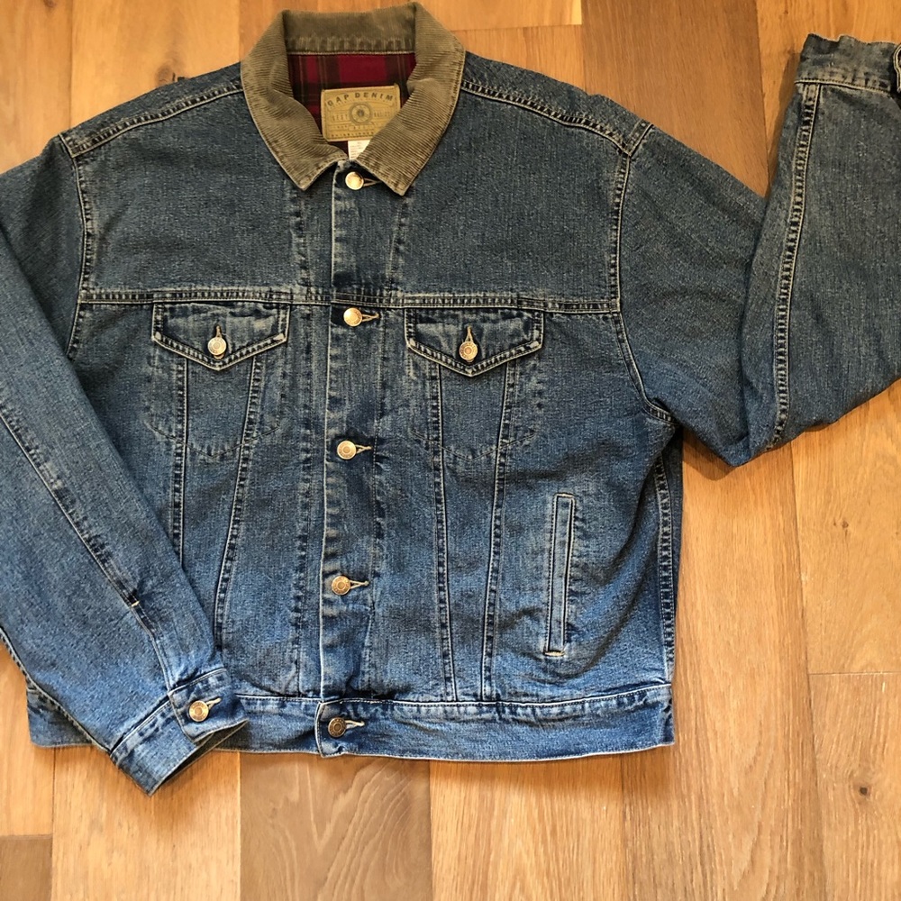 Vintage Gap XL Denim Flannel Lined Corduroy Collar Denim Trucker Jacket in EUC